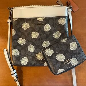 Coach-Kitt Messenger Crossbody-Matching Wallet-Blue Periwinkle Charcoal